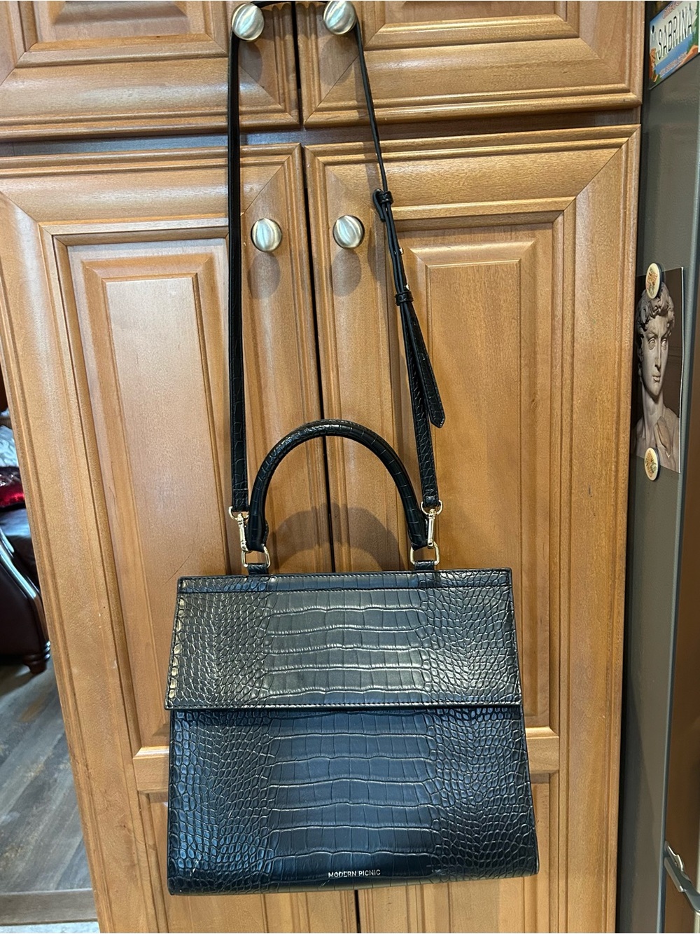 Modern Picnic Black Croc-Embossed Lunch Tote